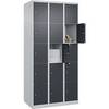 5er-Schließfachschrank Classic PLUS 3 Abteile lichtgrau / grau B 900 mm 15 Fächer mit Bodengleitern. C+P
