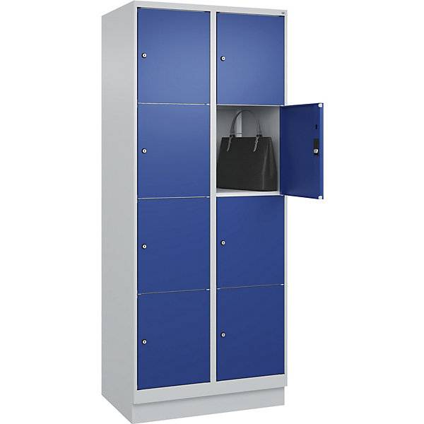 4er-Schließfachschrank Classic PLUS 2 Abteile lichtgrau / enzianblau B 800 mm 8 Fächer mit Bodensockel. C+P
