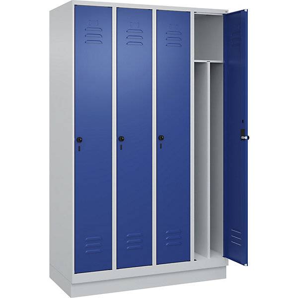 Schwarz-Weiß-Spind Classic PLUS schmal 4 Abteile verkürzte Trennwand mittig lichtgrau / enzianblau B 1200 mm-0