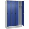 Schwarz-Weiß-Spind Classic PLUS schmal 4 Abteile verkürzte Trennwand mittig lichtgrau / enzianblau B 1200 mm