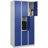 3er-Schließfachschrank Classic PLUS 3 Abteile lichtgrau / enzianblau B 900 mm 9 Fächer mit Bodengleitern. C+P