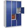 4er-Schließfachschrank Classic PLUS 3 Abteile lichtgrau / enzianblau B 1200 mm 12 Fächer mit Bodengleitern.