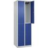 Doppelstock-Spind Classic PLUS 2 Abteile lichtgrau / enzianblau HxB 1850 x 600 mm mit Bodengleitern