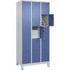 5er-Schließfachschrank Classic PLUS 3 Abteile lichtgrau / fernblau B 900 mm 15 Fächer mit Füßen. C+P