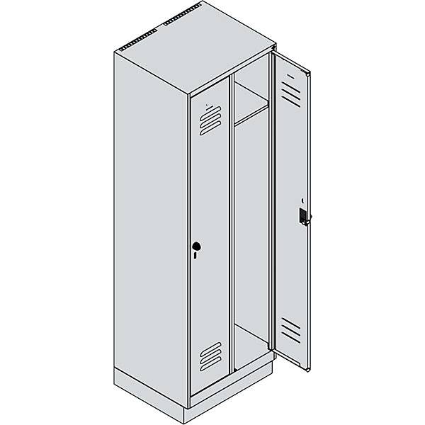 Spind Classic PLUS 2 Abteile grau B 600 mm mit Bodensockel Drehriegel. C+P Moebelsysteme | GmbH & CO. KG-1