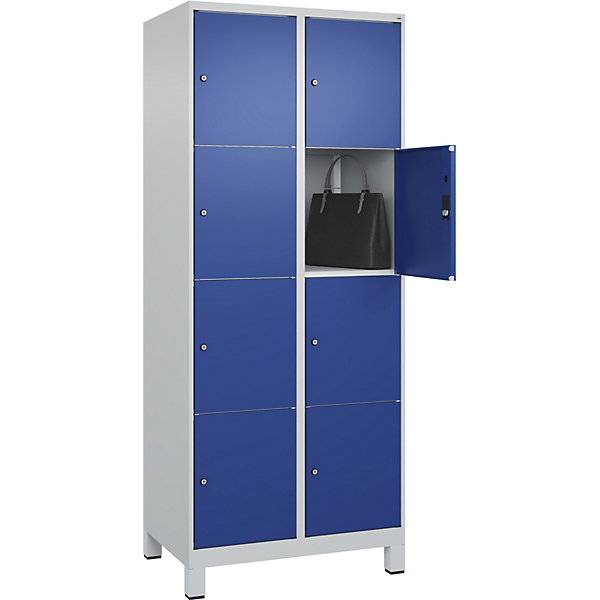4er-Schließfachschrank Classic PLUS 2 Abteile lichtgrau / enzianblau B 800 mm 8 Fächer mit Füßen. C+P