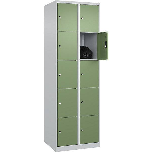 5er-Schließfachschrank Classic PLUS 2 Abteile lichtgrau / resedagrün B 600 mm 10 Fächer mit Bodengleitern.-0