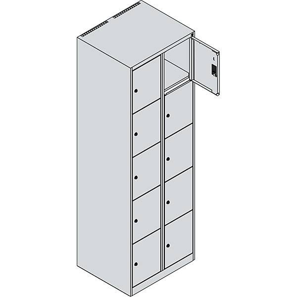 5er-Schließfachschrank Classic PLUS 2 Abteile lichtgrau / resedagrün B 600 mm 10 Fächer mit Bodengleitern.-1