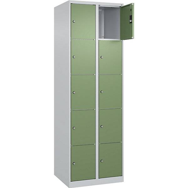 5er-Schließfachschrank Classic PLUS 2 Abteile lichtgrau / resedagrün B 600 mm 10 Fächer mit Bodengleitern.-3