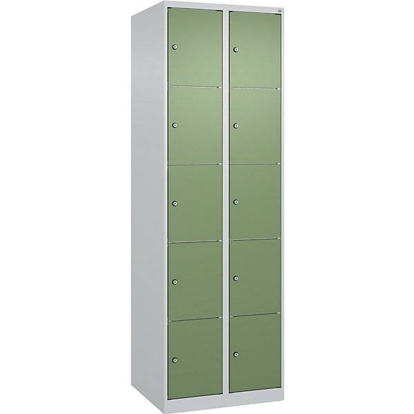 5er-Schließfachschrank Classic PLUS 2 Abteile lichtgrau / resedagrün B 600 mm 10 Fächer mit Bodengleitern.-4