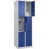 3er-Schließfachschrank Classic PLUS 2 Abteile lichtgrau / enzianblau B 600 mm 6 Fächer mit Bodengleitern. C+P