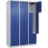 Z-Spind Classic PLUS 3 Abteile lichtgrau / enzianblau B 1200 mm mit Bodengleitern Drehriegel. C+P