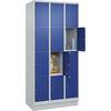 4er-Schließfachschrank Classic PLUS 3 Abteile lichtgrau / enzianblau B 900 mm 12 Fächer mit Bodensockel. C+P