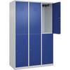 Doppelstock-Spind Classic PLUS 3 Abteile lichtgrau / enzianblau HxB 1850 x 1200 mm mit Bodengleitern