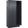 Schwarz-Weiß-Spind Classic PLUS schmal 3 Abteile verkürzte Trennwand mittig grau B 900 mm mit Bodensockel