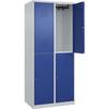 Doppelstock-Spind Classic PLUS 2 Abteile lichtgrau / enzianblau HxB 1850 x 800 mm mit Bodengleitern