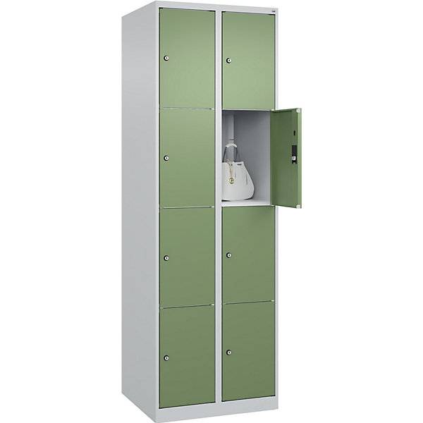 4er-Schließfachschrank Classic PLUS 2 Abteile lichtgrau / resedagrün B 600 mm 8 Fächer mit Bodengleitern. C+P-0