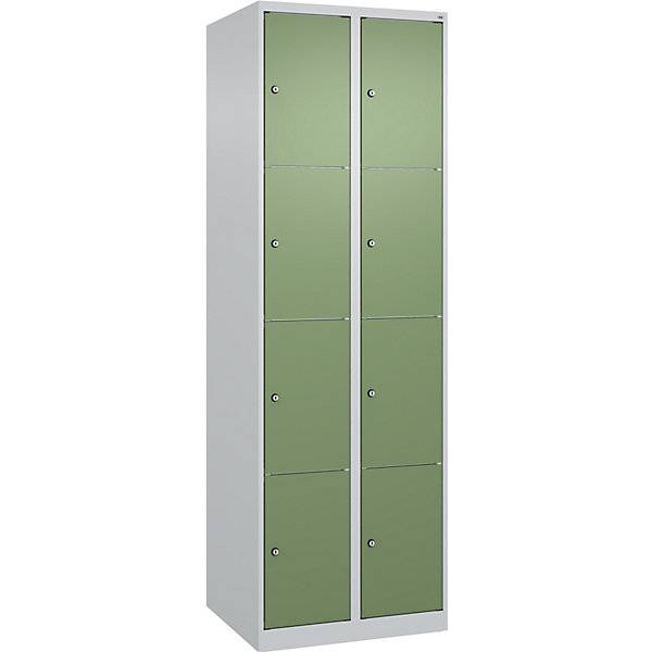 4er-Schließfachschrank Classic PLUS 2 Abteile lichtgrau / resedagrün B 600 mm 8 Fächer mit Bodengleitern. C+P-1