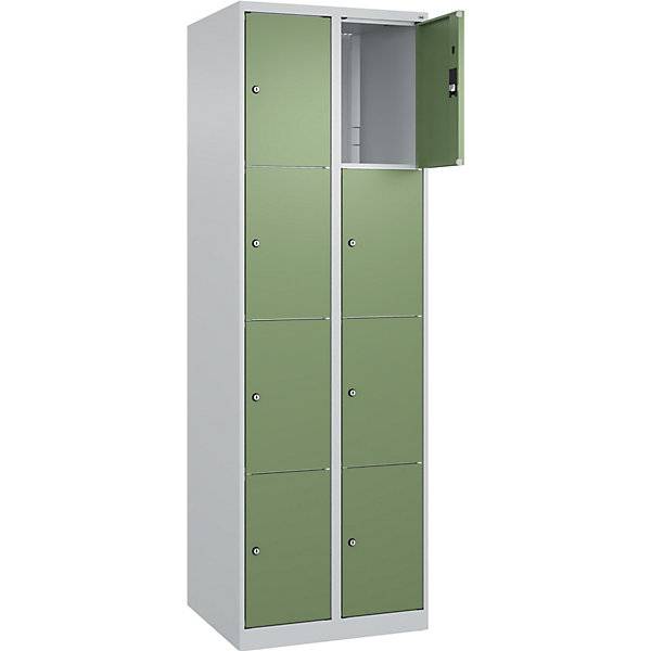 4er-Schließfachschrank Classic PLUS 2 Abteile lichtgrau / resedagrün B 600 mm 8 Fächer mit Bodengleitern. C+P-3