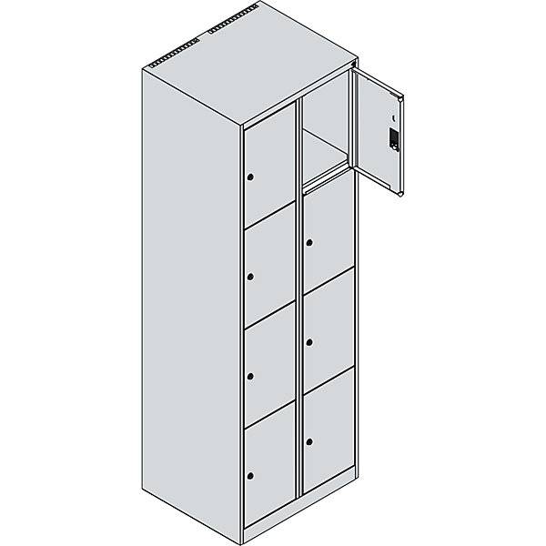 4er-Schließfachschrank Classic PLUS 2 Abteile lichtgrau / resedagrün B 600 mm 8 Fächer mit Bodengleitern. C+P-4