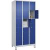 5er-Schließfachschrank Classic PLUS 3 Abteile lichtgrau / enzianblau B 900 mm 15 Fächer mit Füßen. C+P