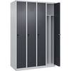 Schwarz-Weiß-Spind Classic PLUS schmal 4 Abteile verkürzte Trennwand mittig lichtgrau / grau B 1200 mm mit