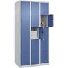 5er-Schließfachschrank Classic PLUS 3 Abteile lichtgrau / fernblau B 900 mm 15 Fächer mit Bodengleitern. C+P