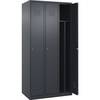 Schwarz-Weiß-Spind Classic PLUS schmal 3 Abteile verkürzte Trennwand mittig grau B 900 mm mit Bodengleitern