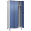 Schwarz-Weiß-Spind Classic PLUS schmal 3 Abteile Trennwand verkürzt lichtgrau / fernblau B 900 mm mit Füßen