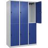Doppelstock-Spind Classic PLUS 3 Abteile lichtgrau / enzianblau HxB 1850 x 1200 mm mit Bodengleitern