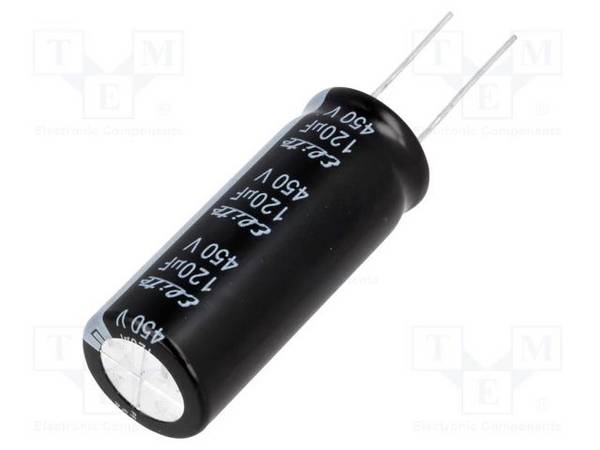 Kondensator: elektrolytisch  THT  120uF  450VDC  Ø18x45mm  ±20% PF2W121MNN1845 Elektrolytische Kondensatoren THT