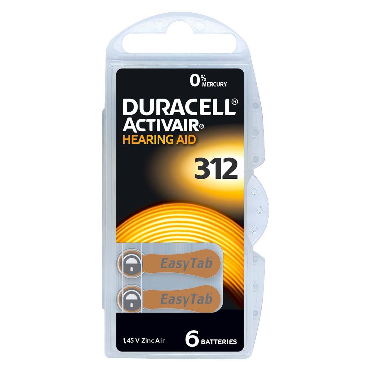 Duracell ActivAir Easy Tab 312 Hörgeräte Batterie 1,4V (6er Blister)-0
