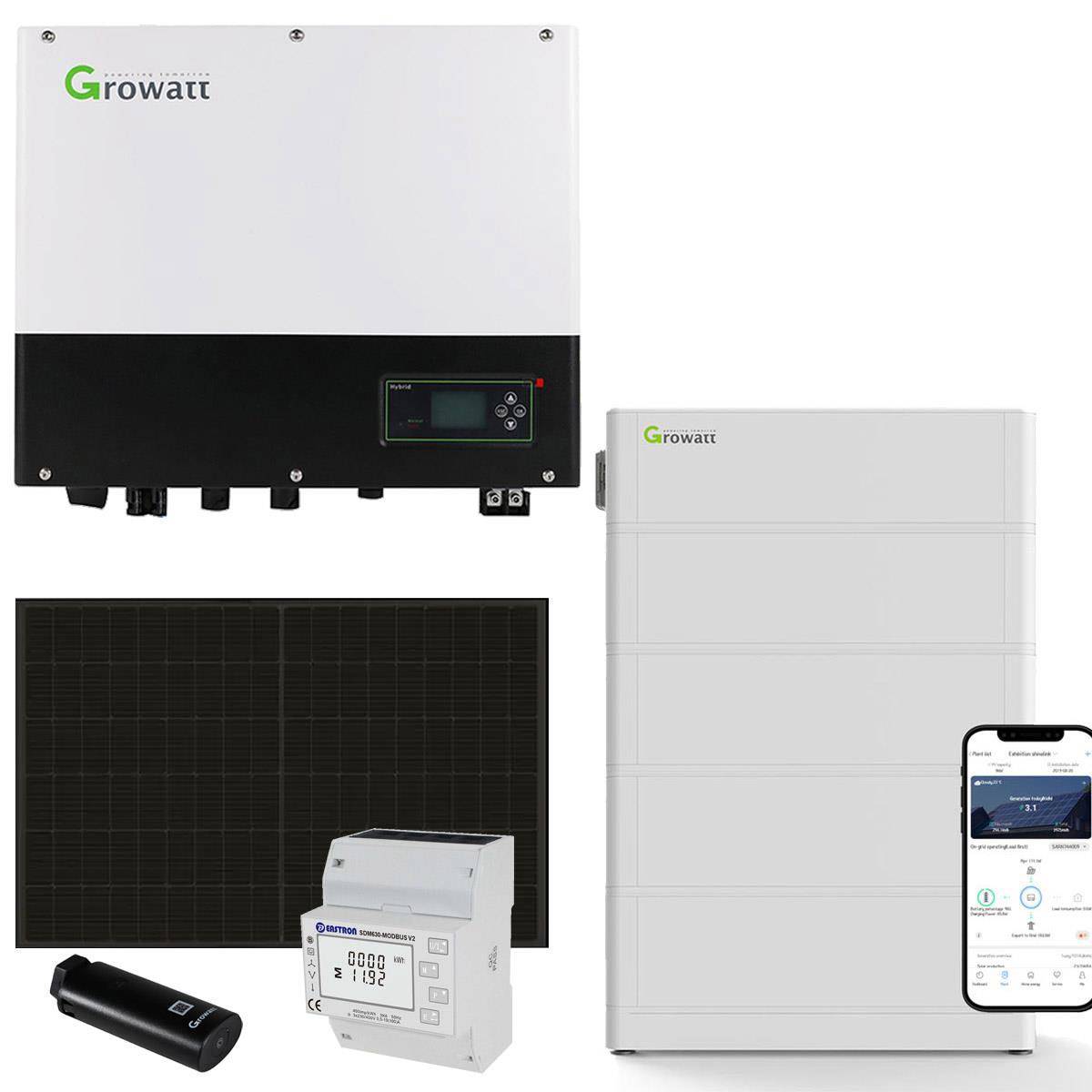 Growatt 4kWp PV Komplettanlage mit Glas Glas Modulen und 12,8kWh Speicher-0