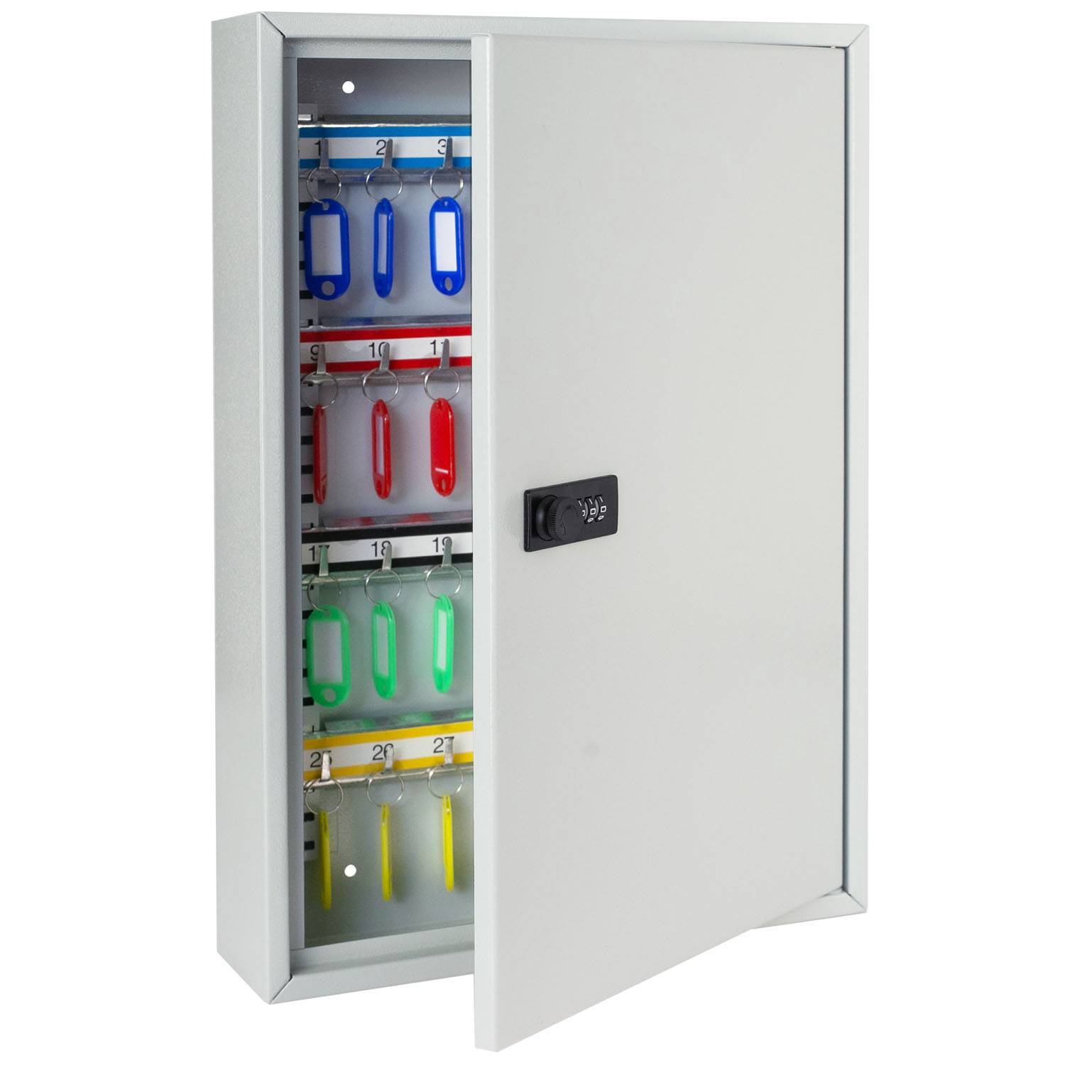 HMF 13664-07 Schlüsselschrank mit Zahlencode, Schlüsselkasten groß, 64 Haken, 45 x 30 x 8 cm, Lichtgrau-0