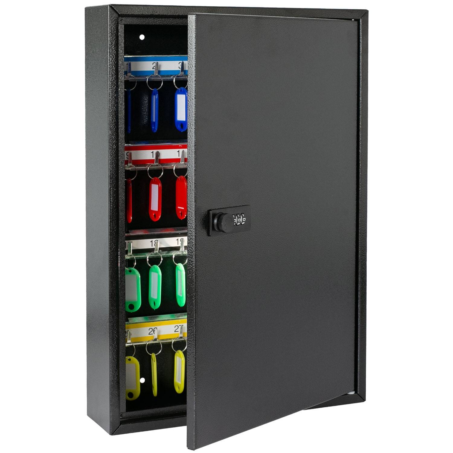 HMF 13664-02 Schlüsselschrank mit Zahlencode, Schlüsselkasten groß, 64 Haken, 45 x 30 x 8 cm, Schwarz-0