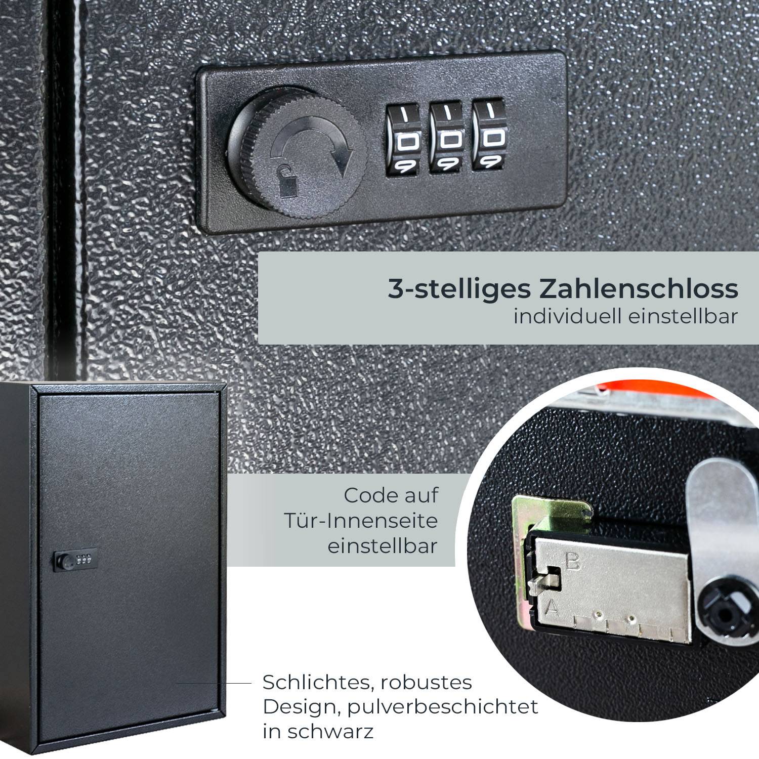 HMF 13664-02 Schlüsselschrank mit Zahlencode, Schlüsselkasten groß, 64 Haken, 45 x 30 x 8 cm, Schwarz-3