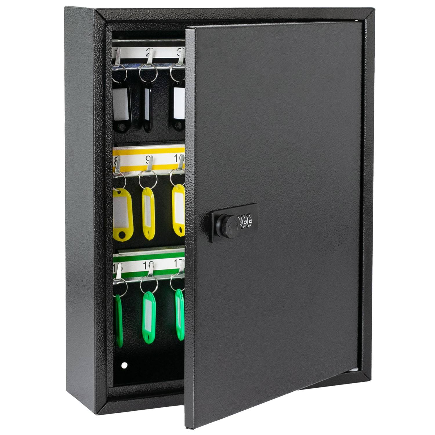 HMF 13642-02 Schlüsselschrank mit Zahlencode, Schlüsselkasten groß, 42 Haken, 35 x 27 x 8 cm, Schwarz-0
