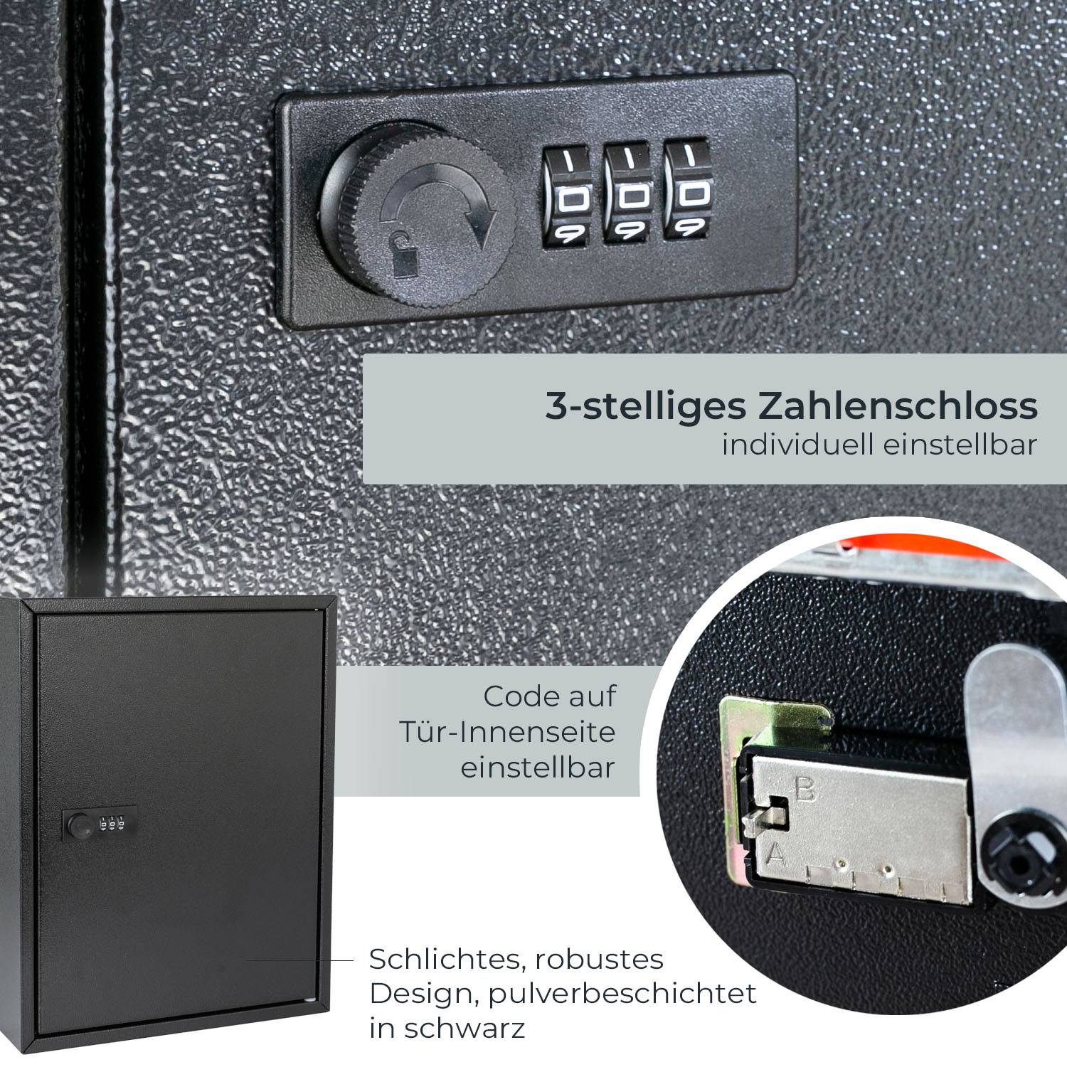 HMF 13642-02 Schlüsselschrank mit Zahlencode, Schlüsselkasten groß, 42 Haken, 35 x 27 x 8 cm, Schwarz-3