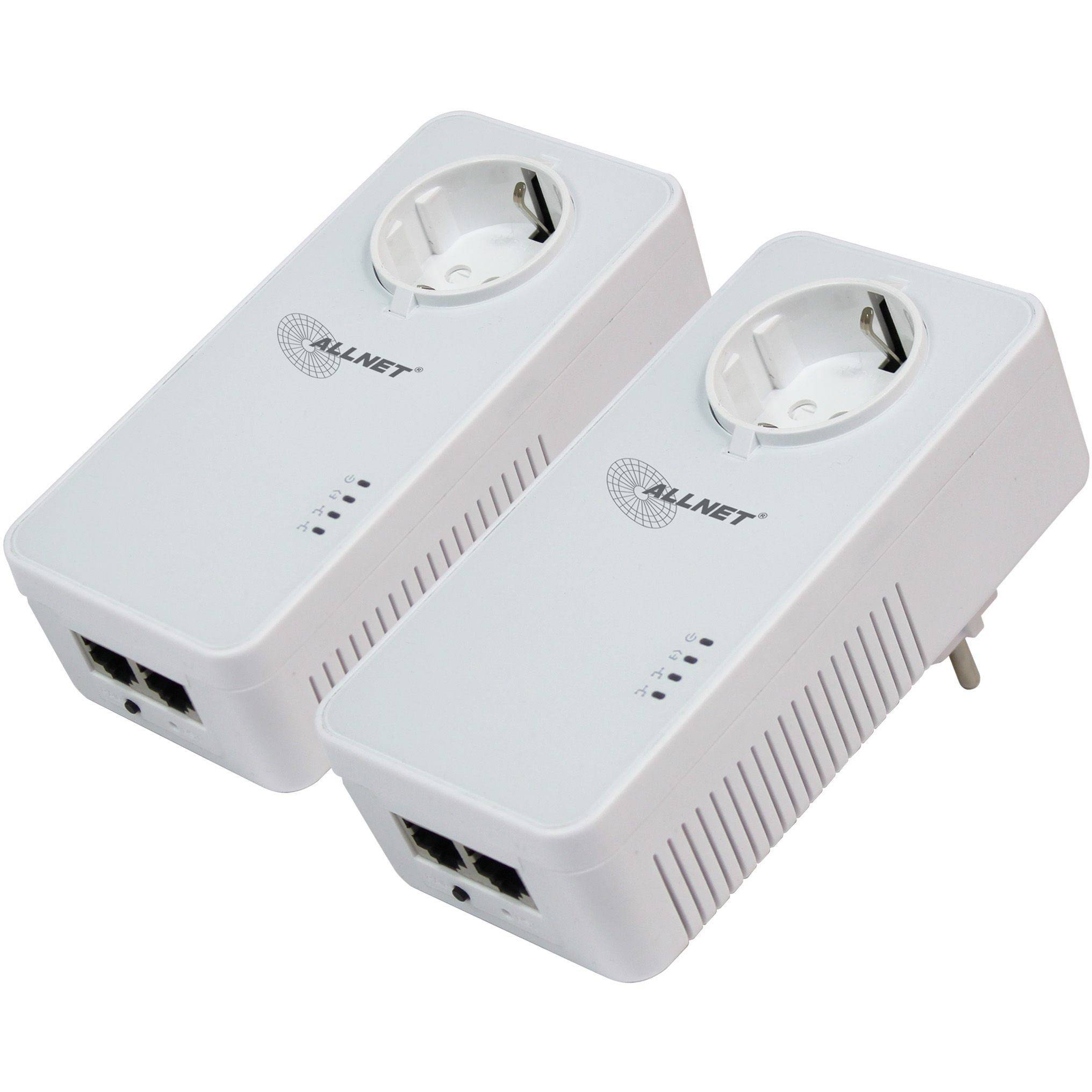 ALLNET Powerline 1200Mbit 2er Bundle Bridge RJ45 HomePlugV2"SmartLink" Passtrough - Bridge - Stromnetz (Powerline)-0