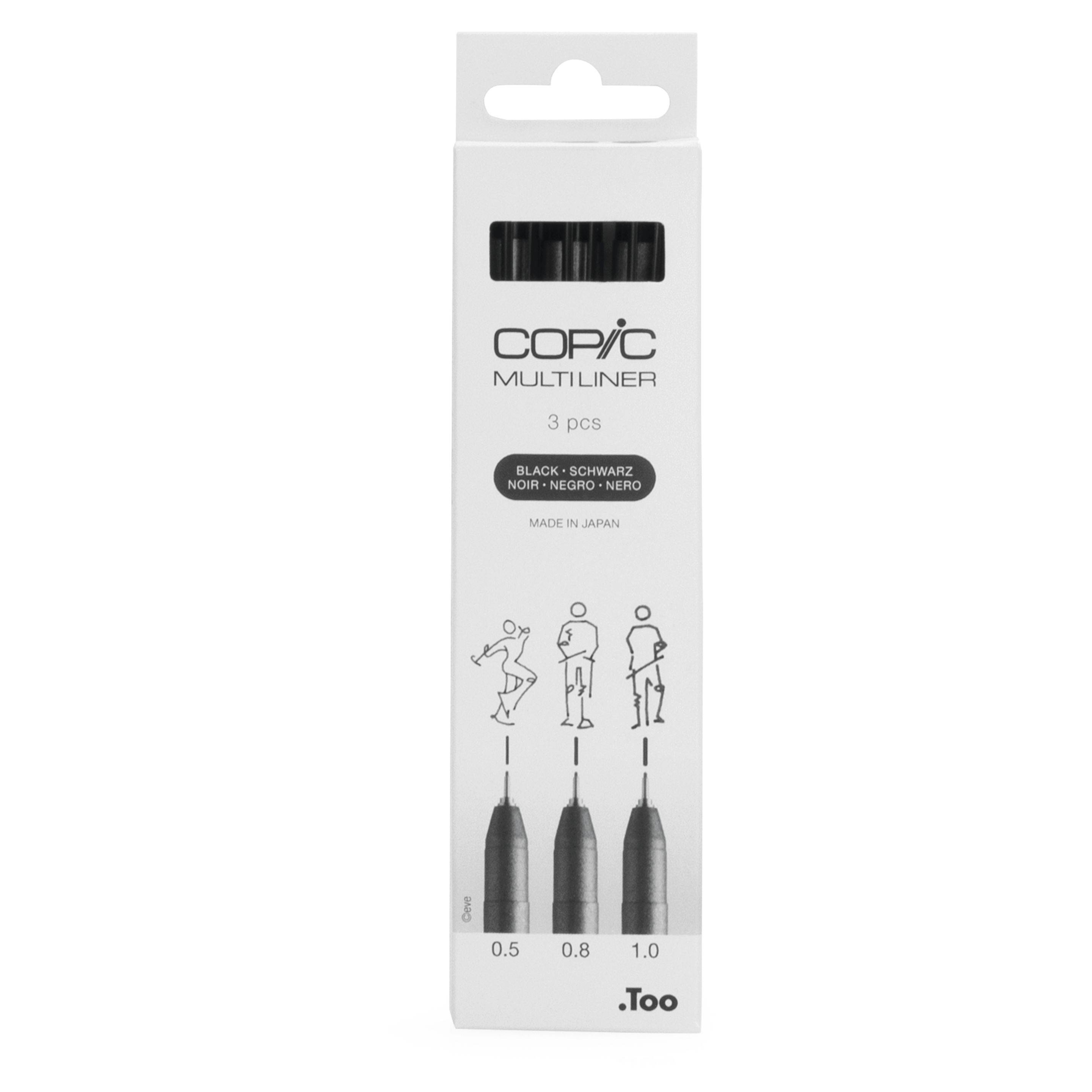 Copic Multiliner Set, 0.5 + 0.8 + 1.0 mm, 3 St., Schwarz, Multi, Rund, Tinte auf Pigmentbasis, Box, 3 Stück(e)-0