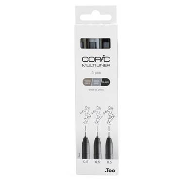 COPIC Fineliner MULTILINER, grau/schwarz, 3er Set