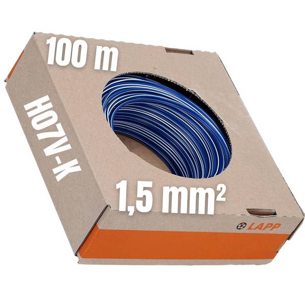100 Meter Lapp 4520921 H07V-K 1,5 mm² dunkelblau-weiß I Verdrahtungsleitung I Aderleitung flexibel I PVC-Einzelader I Li