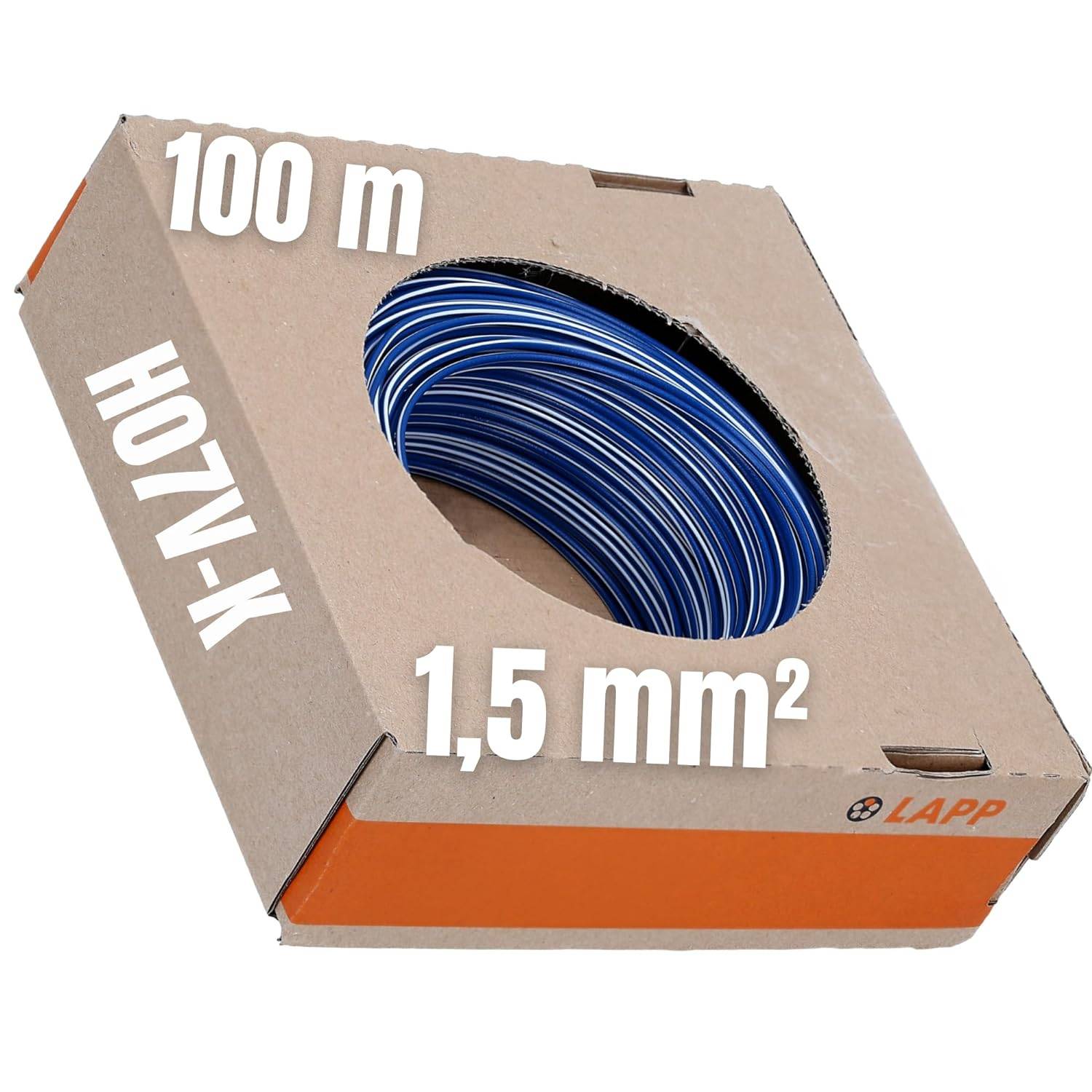 100 Meter Lapp 4520921 H07V-K 1,5 mm² dunkelblau-weiß I Verdrahtungsleitung I Aderleitung flexibel I PVC-Einzelader I Li-0