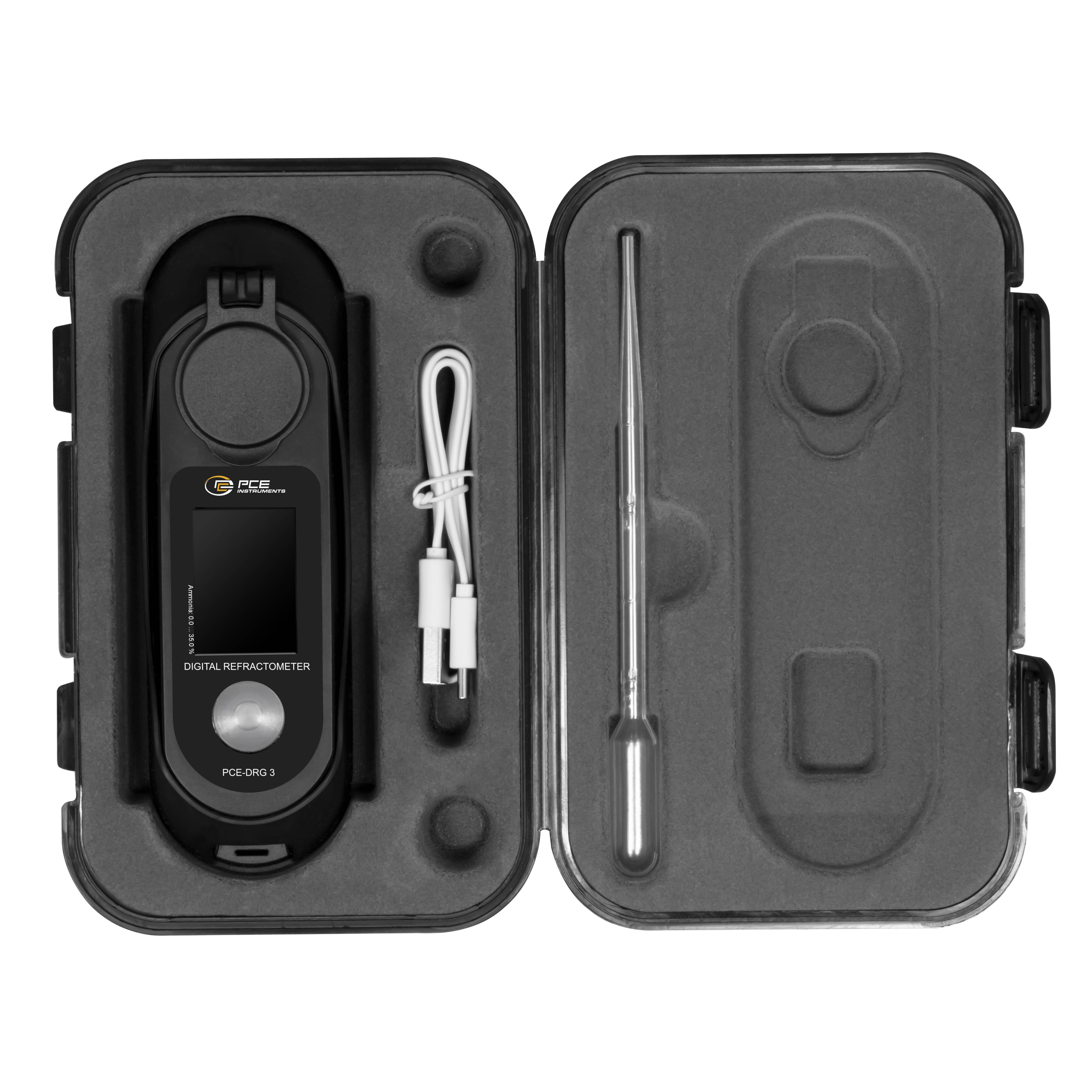 PCE Instruments Refraktometer PCE-DRG 3 Ammoniak bis 35% |1,32800 ... 1,35650 nD |Brix |Temperaturkompensation |IP65-5
