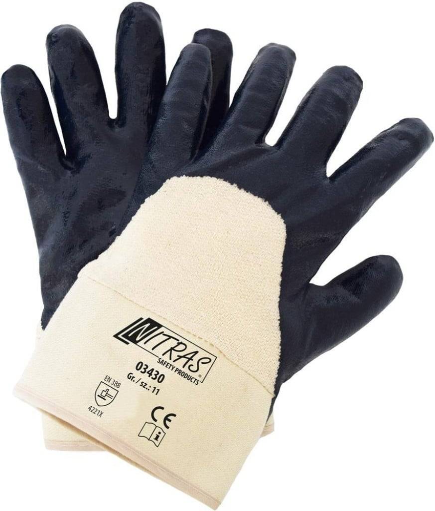 NITRAS Nitrilhandschuhe, Baumwoll-Jersey, naturfarben, Nitril-Beschichtung, blau (Farbcode: 2216), 3/4-beschichtet, Sege-0