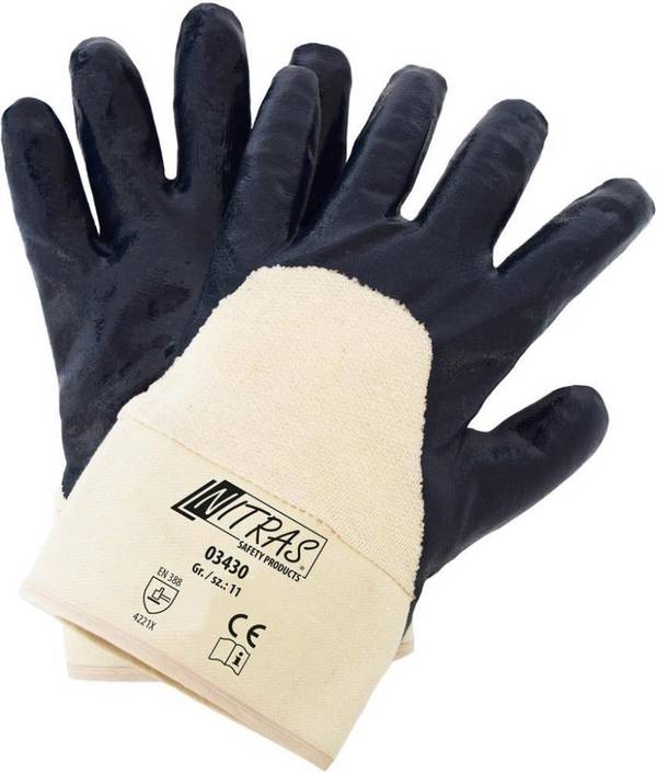 NITRAS Nitrilhandschuhe, Baumwoll-Jersey, naturfarben, Nitril-Beschichtung, blau (Farbcode: 2216), 3/4-beschichtet, Sege