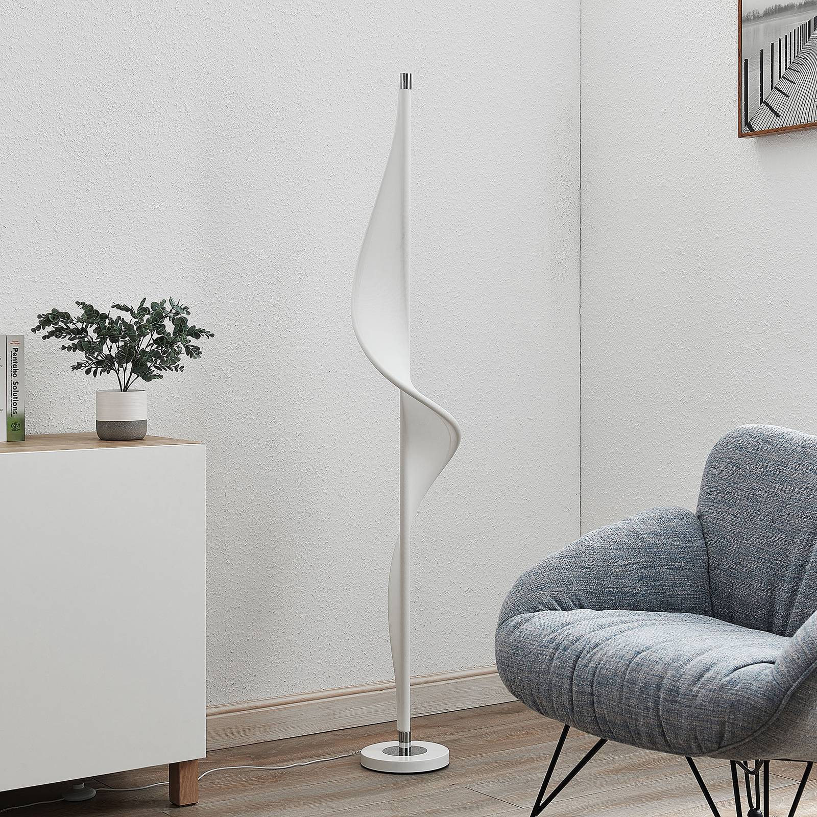 Lucande LED Stehlampe 'Edano' in weiß aus Textil-2