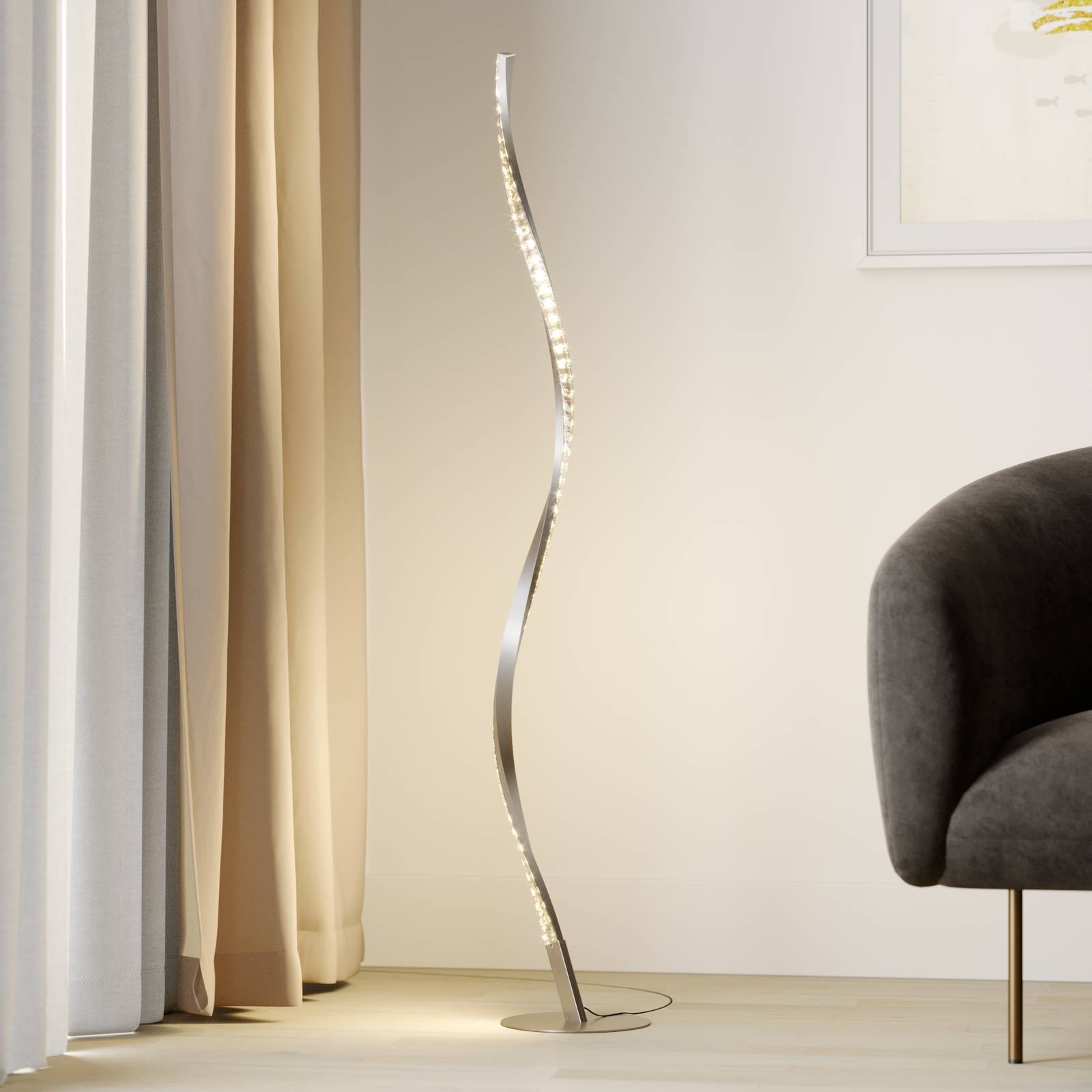 Lindby LED LED-golvlampa 'Criostal' aus aluminium / grå zink-1