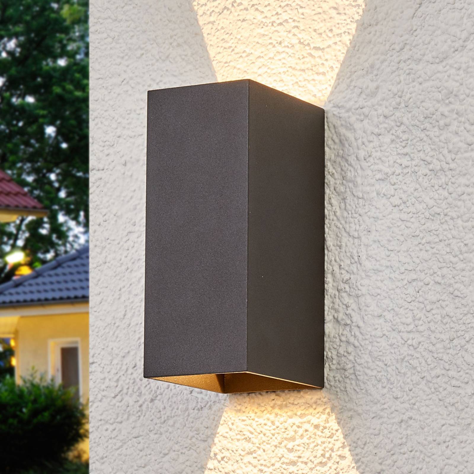 Lucande LED Wandleuchte außen 'Mikka' in schwarz aus Aluminium-1
