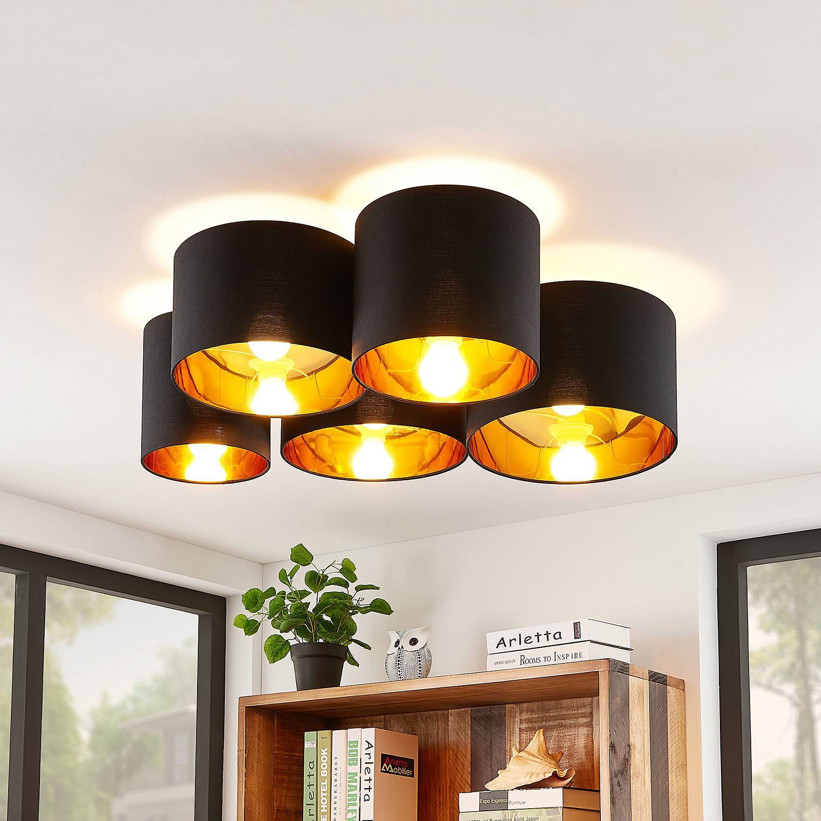 Lindby Deckenlampe 'Laurenz' in schwarz aus Textil-3